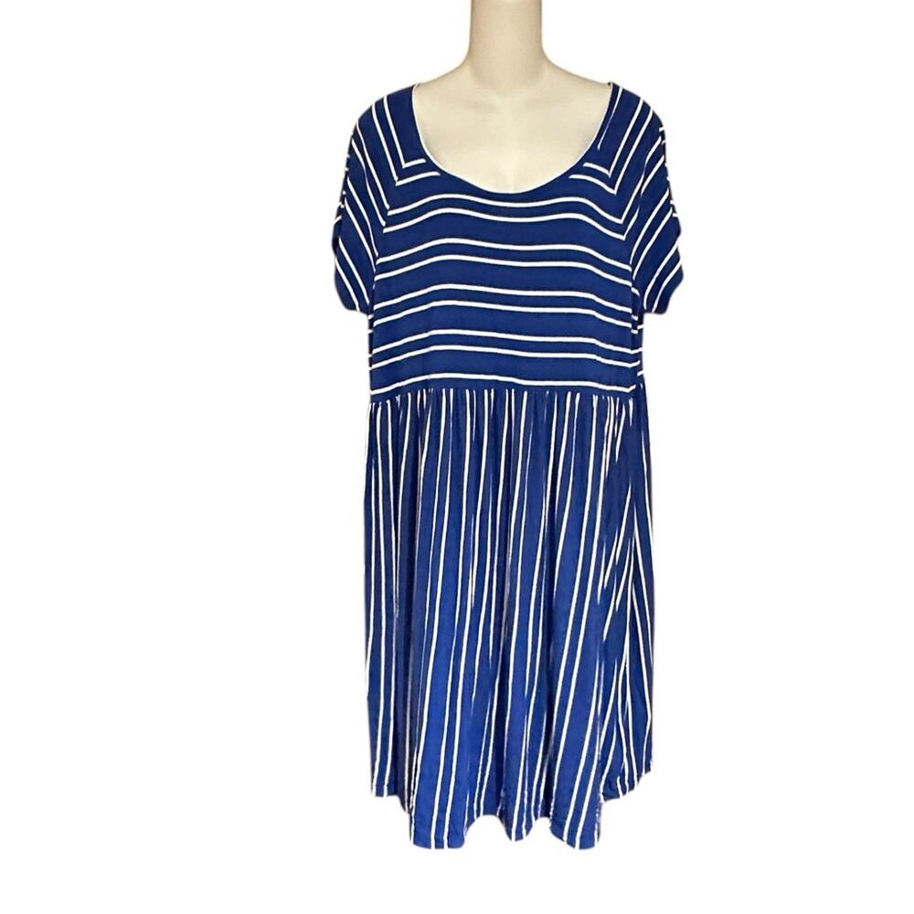 Motherhood Maternity Womens XL Royal Blue and White Striped Short Sleeve Dress